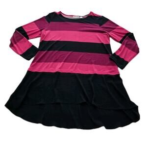 Susan Graver Liquid Knit Tunic Top Large Pink Black Stripe